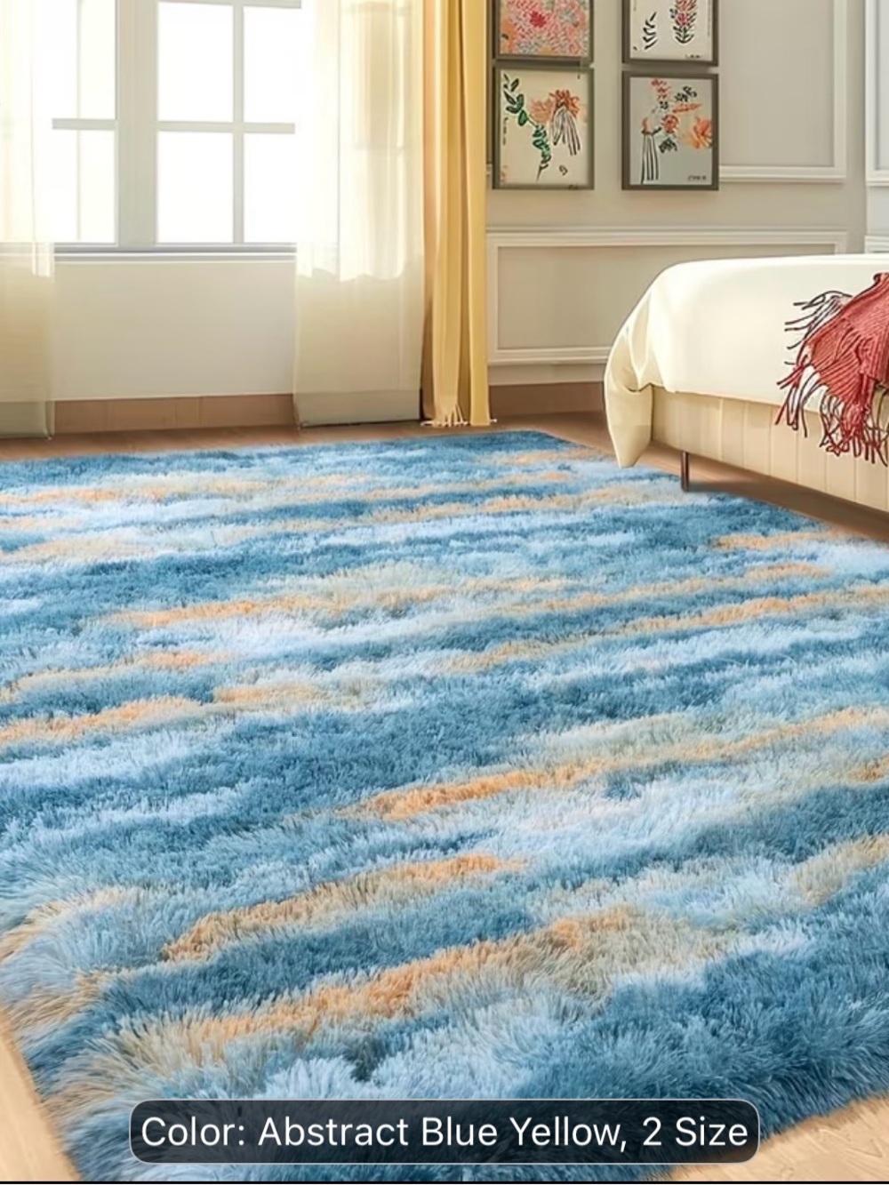 Plush Abstract Blue & Yellow Area Rug - Picture 5 of 7